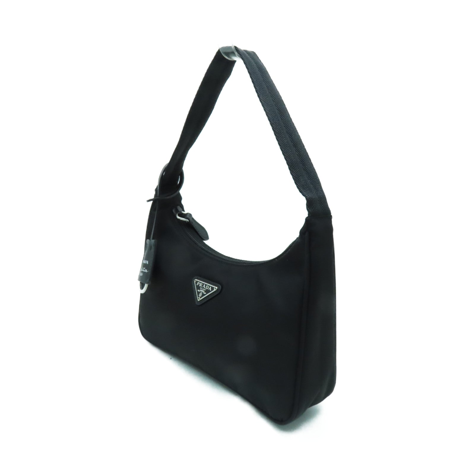 PRADA 尼龍Re-Edition銀扣手挽袋黒色