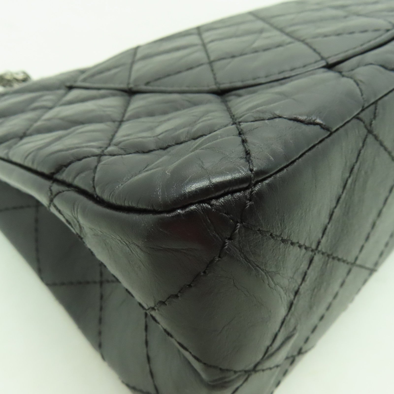 CHANEL Aged Calf皮革2.55銀扣鏈帶肩背袋黒色