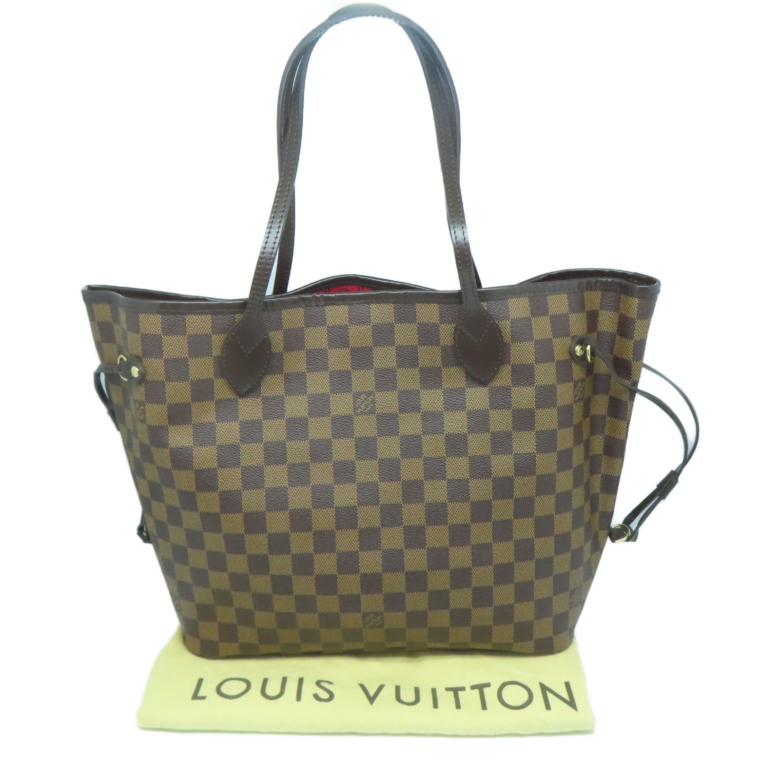 LOUIS VUITTON Damier Neverfull MM金扣手挽袋棕色