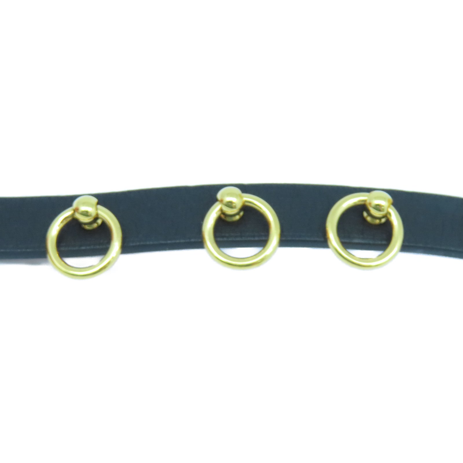 HERMES Swift皮革Bracelet金扣手鐲黑色#14cm