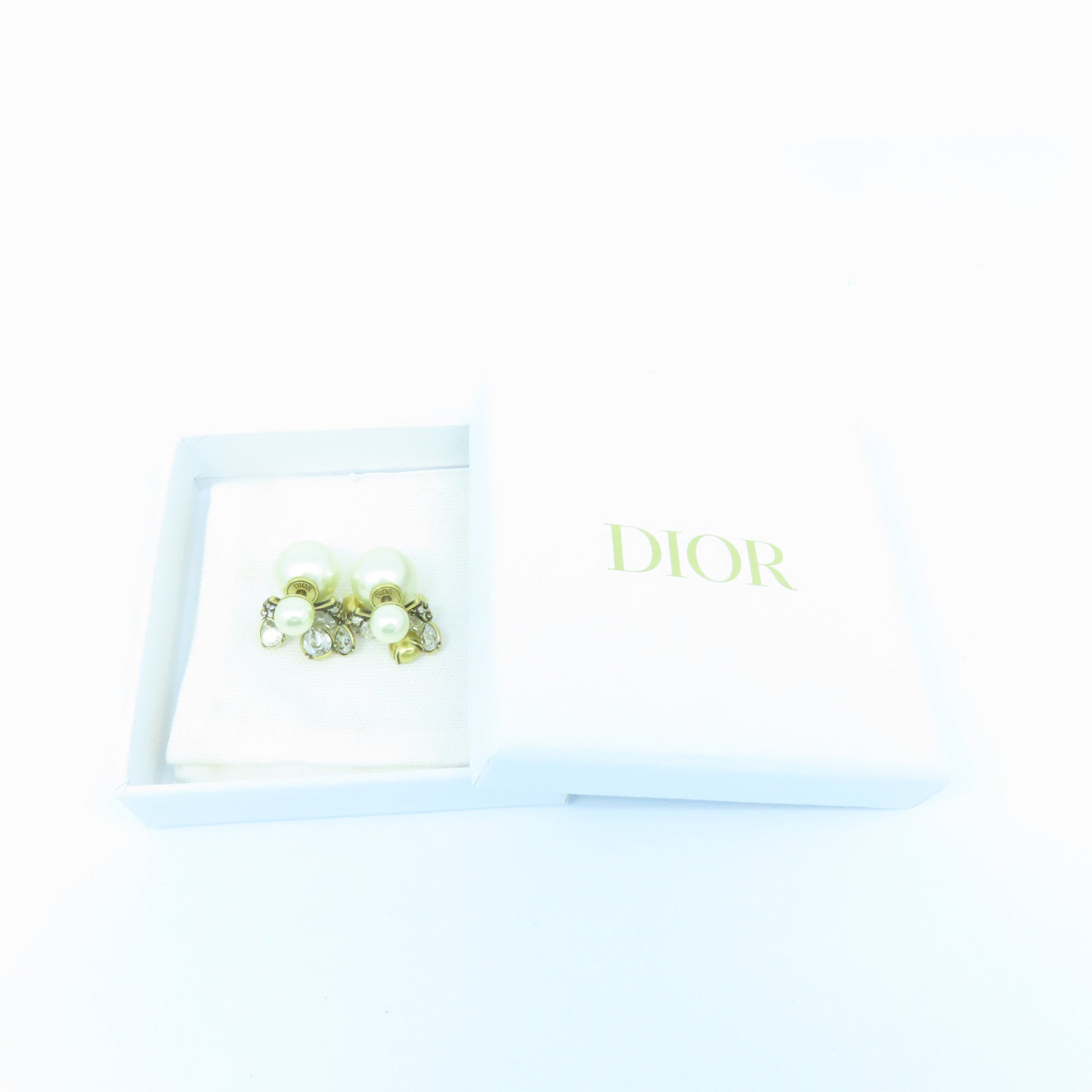 Dior 水晶/仿珍珠Earrings金扣耳環銀色/白色