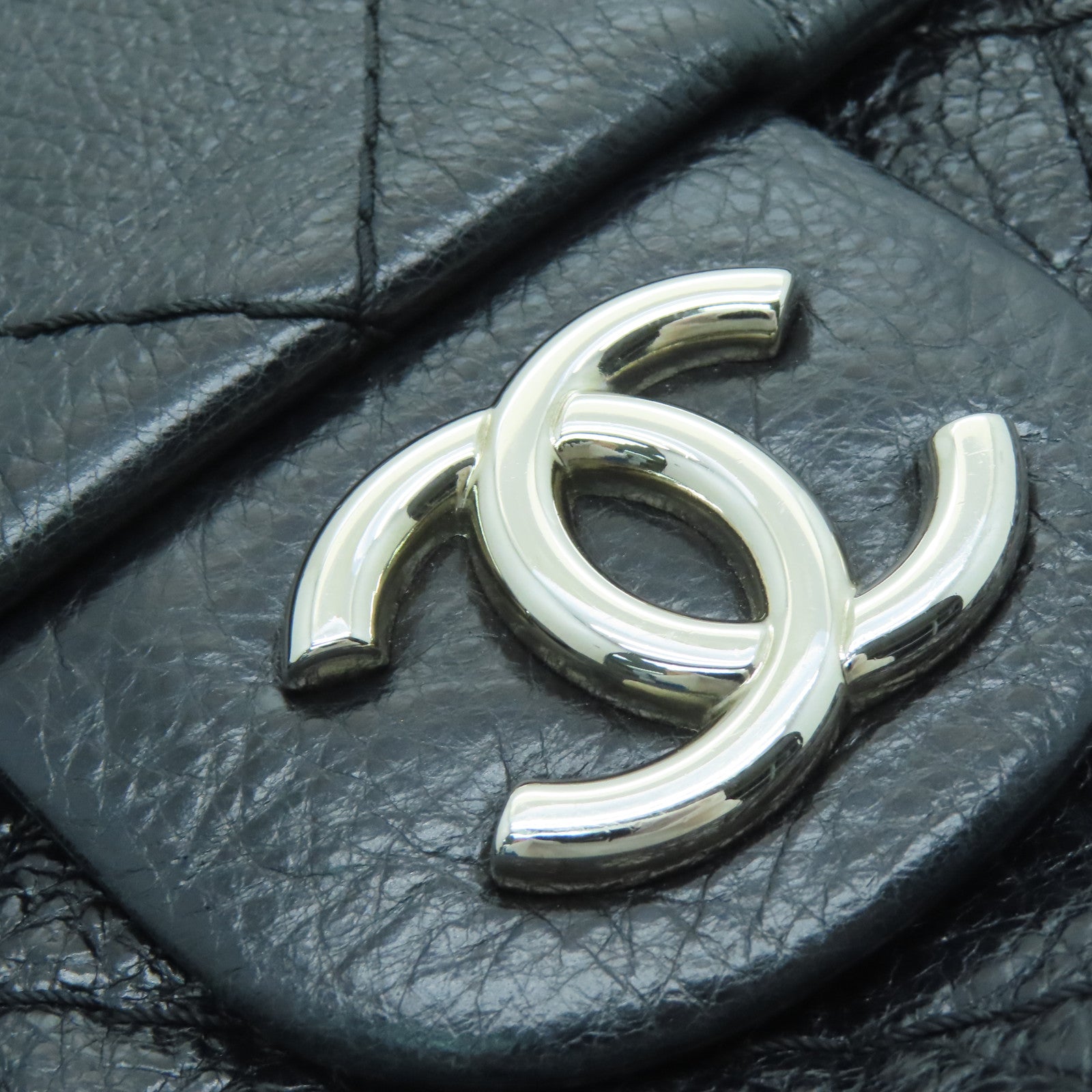 CHANEL 菱格牛皮皮革Shoulder Bag銀扣肩背袋黑色