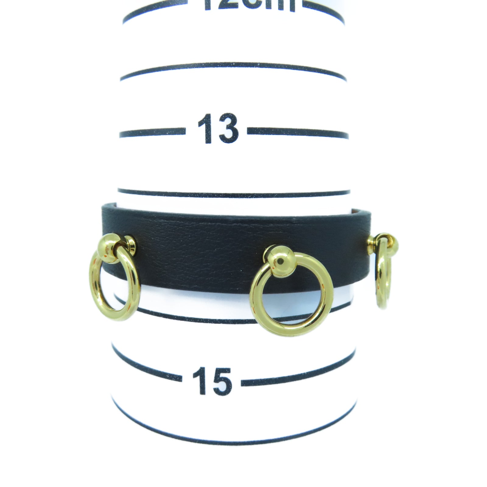 HERMES Swift皮革Bracelet金扣手鐲黑色#14cm