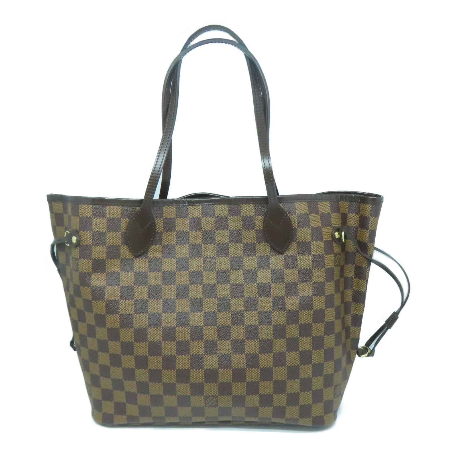 LOUIS VUITTON Damier Neverfull MM金扣手挽袋棕色