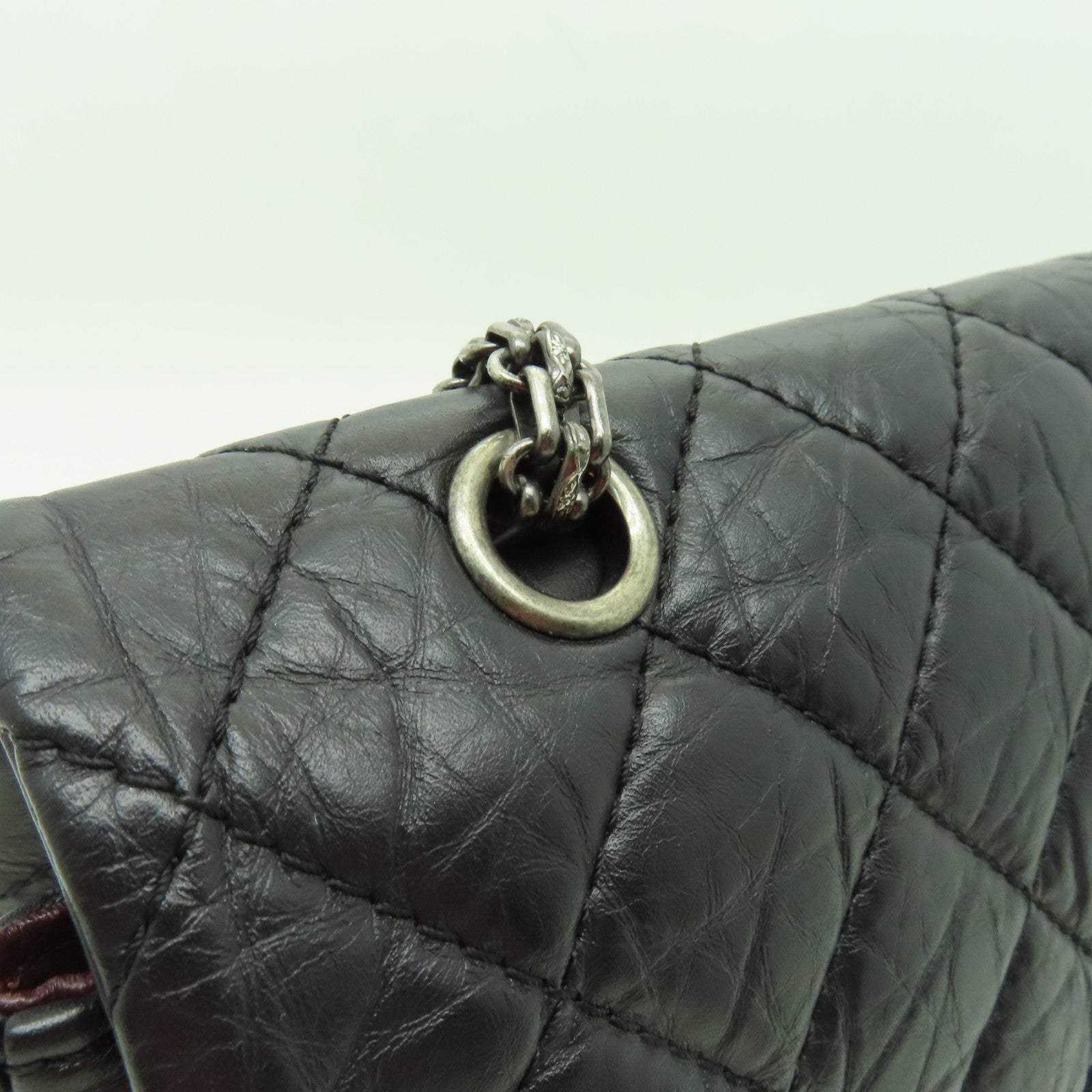 CHANEL Aged Calf皮革2.55銀扣鏈帶肩背袋黒色