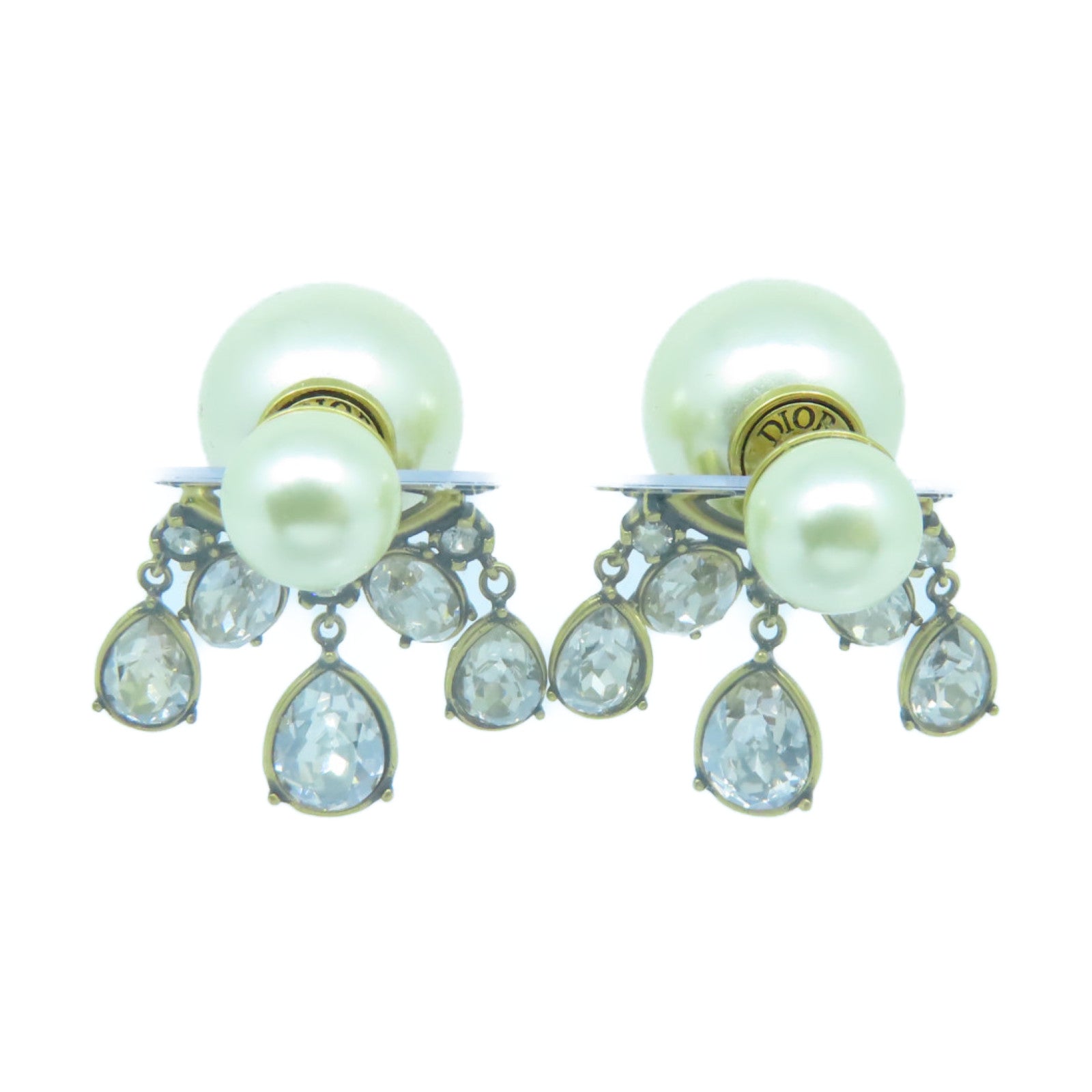 Dior 水晶/仿珍珠Earrings金扣耳環銀色/白色