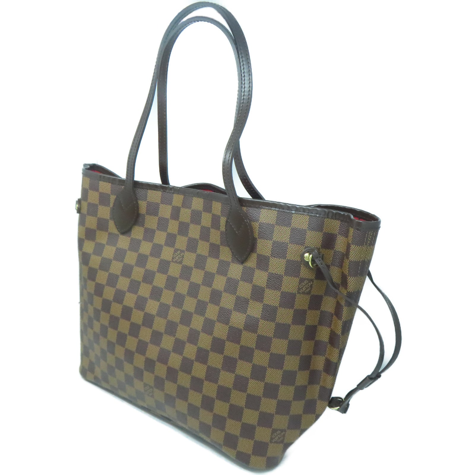 LOUIS VUITTON Damier Neverfull MM金扣手挽袋棕色