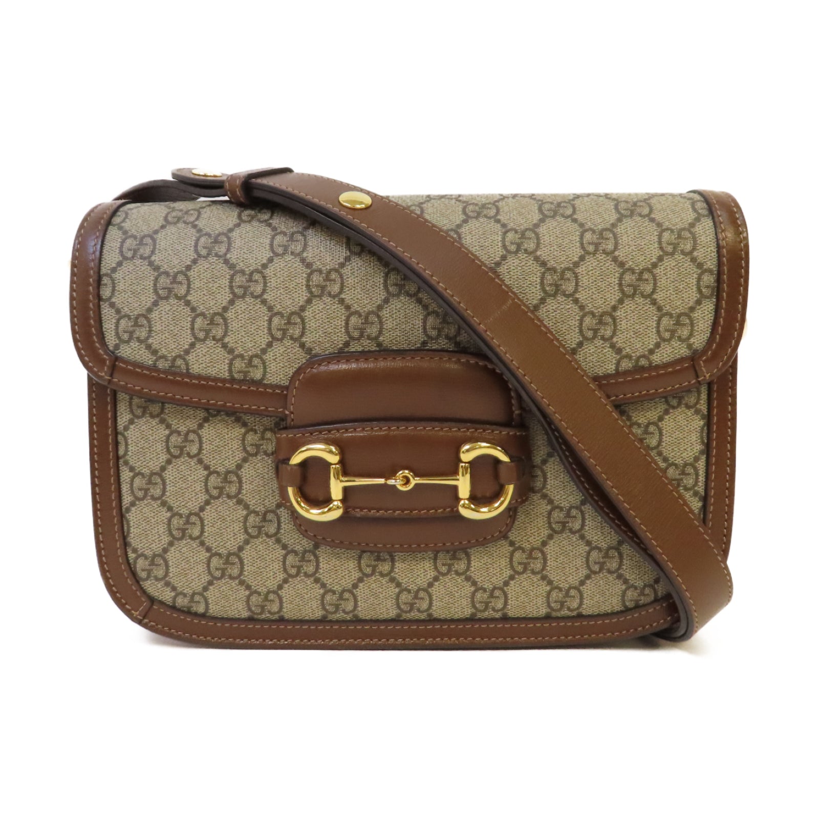 GUCCI 塗層帆布Horsebit 1955金扣肩背袋啡色