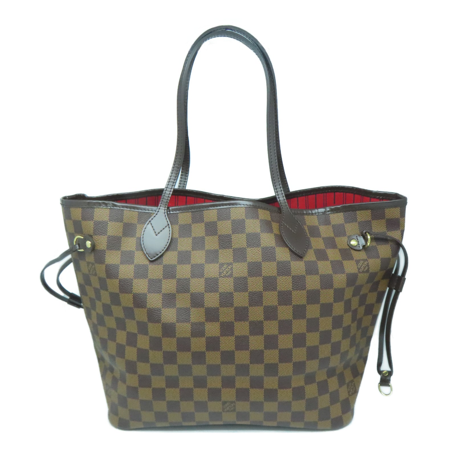 LOUIS VUITTON Damier Neverfull MM金扣手挽袋棕色