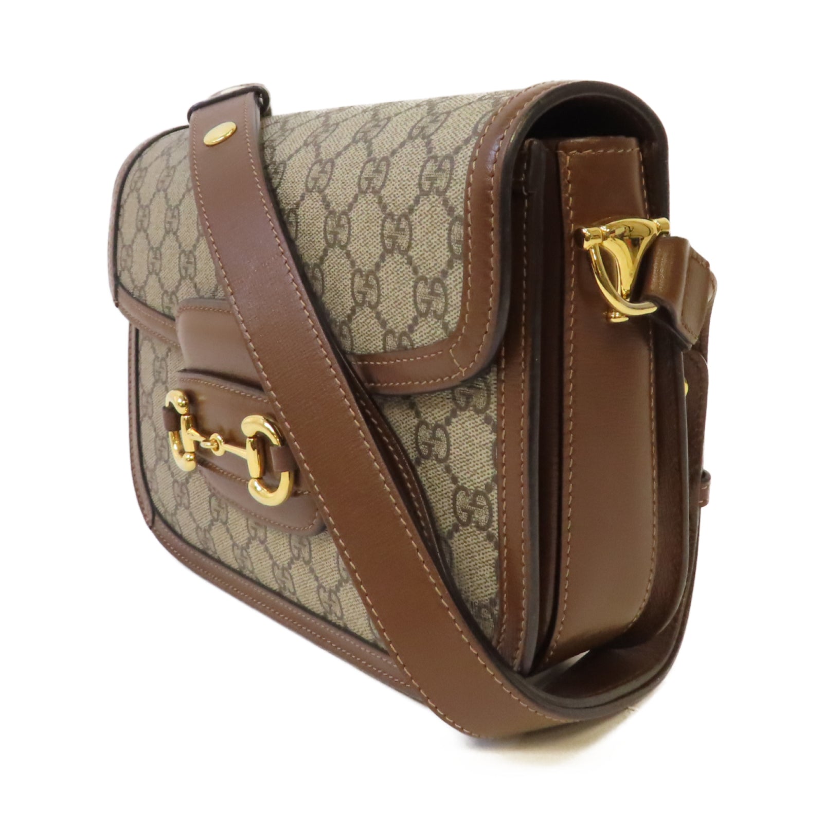 GUCCI 塗層帆布Horsebit 1955金扣肩背袋啡色