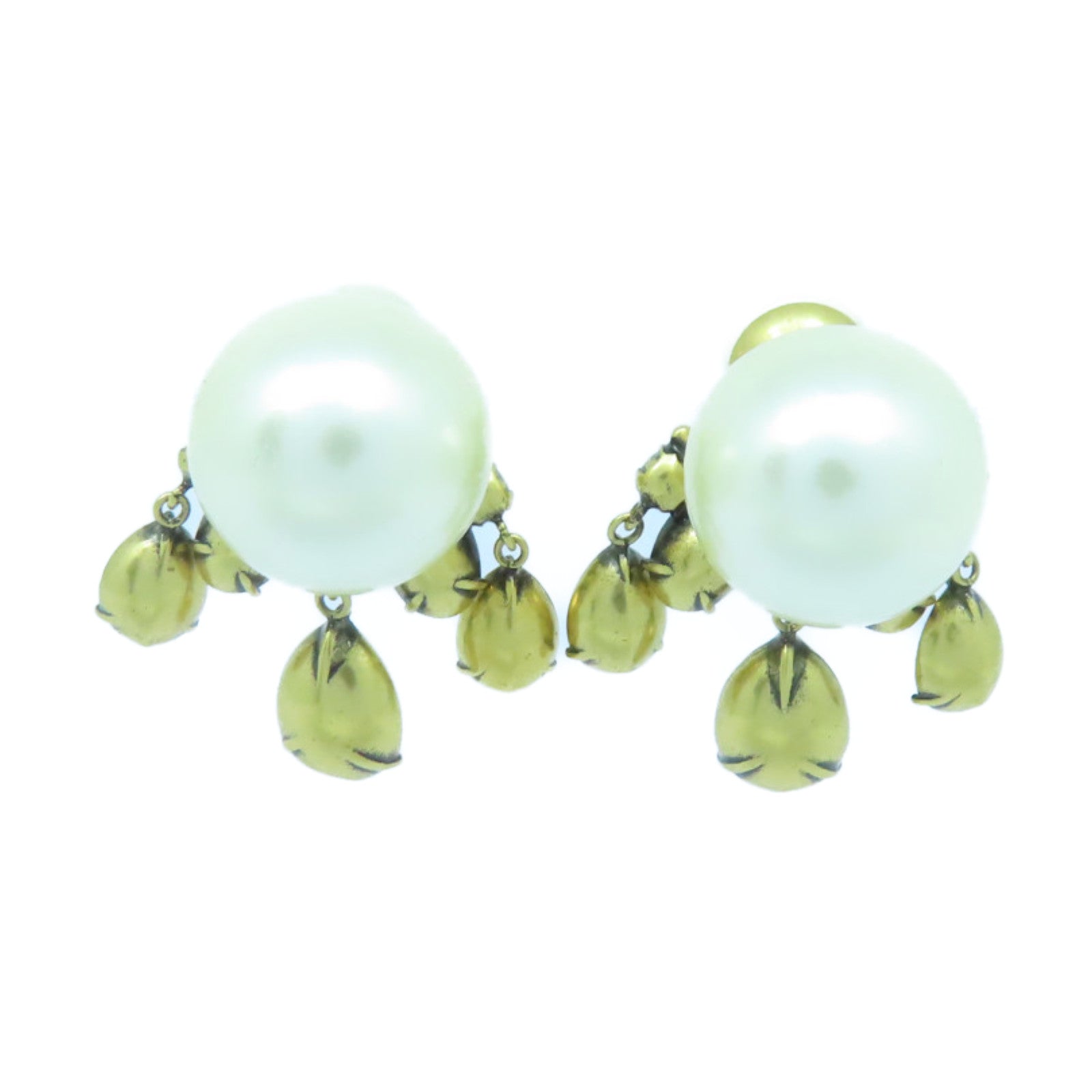 Dior 水晶/仿珍珠Earrings金扣耳環銀色/白色