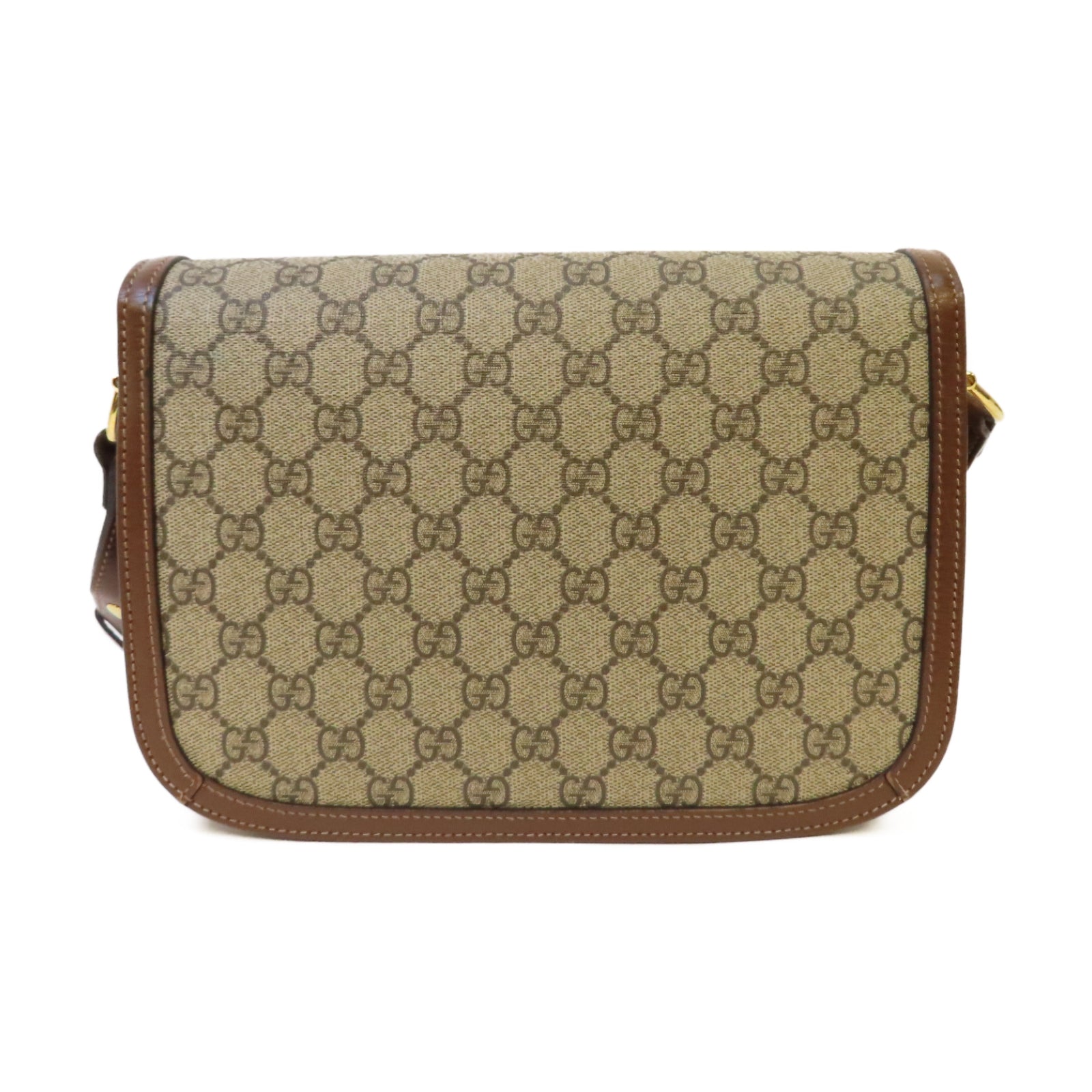 GUCCI 塗層帆布Horsebit 1955金扣肩背袋啡色