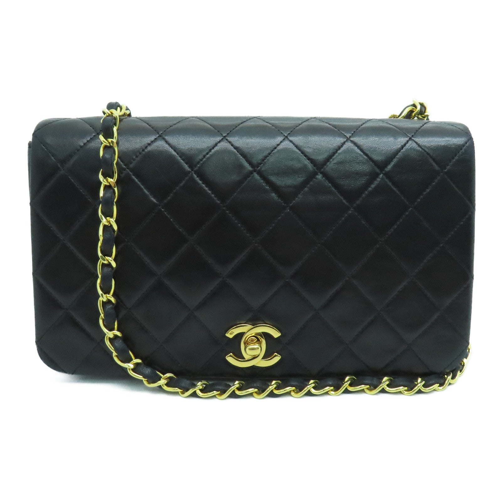 CHANEL 【激減優惠】菱格羊皮皮革Chain Shoulder金扣肩背袋黑色