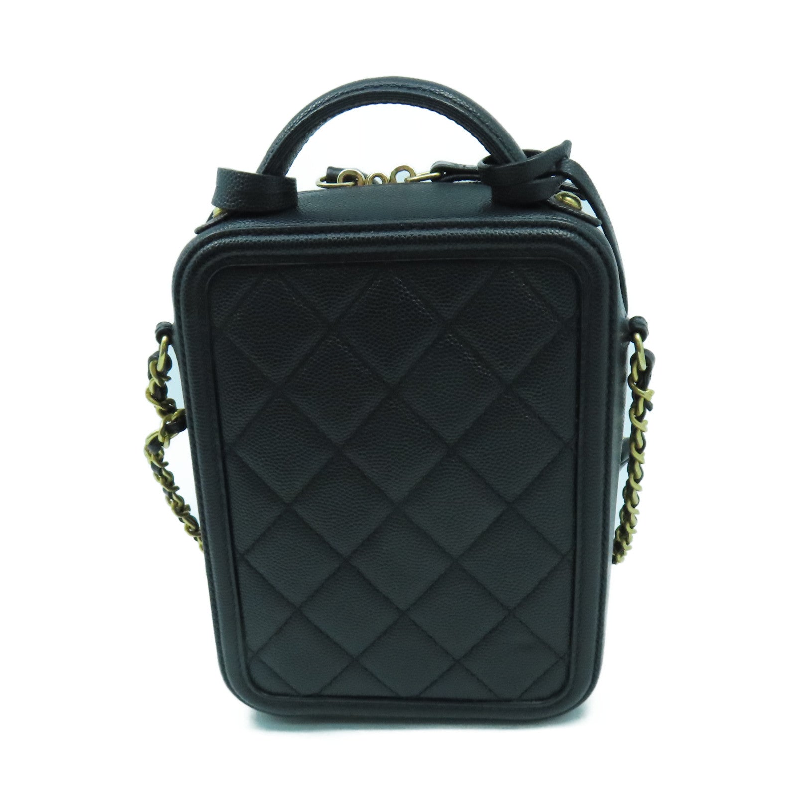 CHANEL 菱格Caviar皮革Chain Shoulder金扣手挽肩背兩用袋黑色