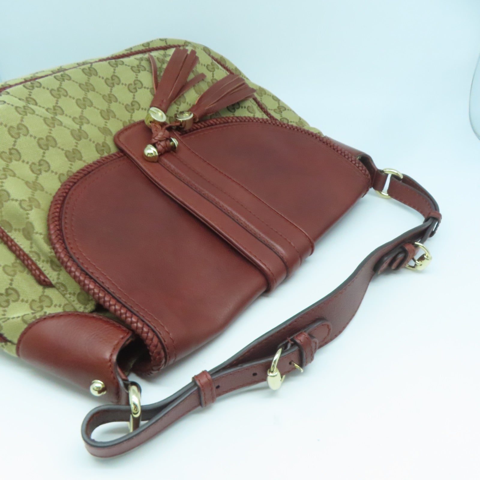GUCCI 帆布/皮革Shoulder Bag金扣肩背袋紅色