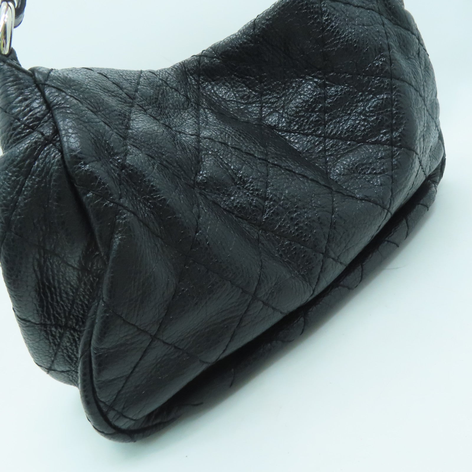 CHANEL 菱格牛皮皮革Shoulder Bag銀扣肩背袋黑色
