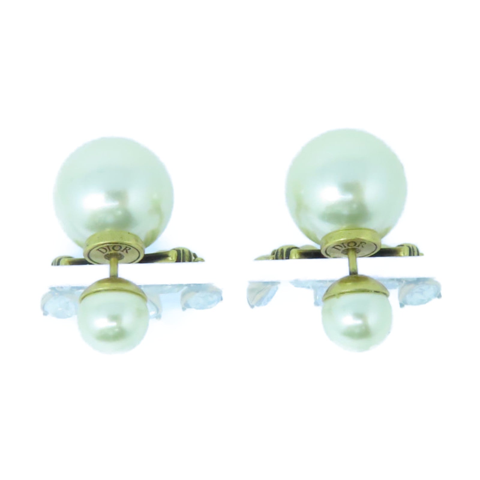 Dior 水晶/仿珍珠Earrings金扣耳環銀色/白色