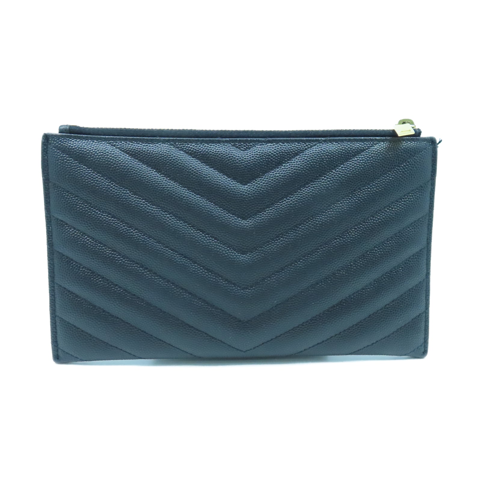 SAINT LAURENT 斜紋牛皮皮革Pouch金扣手拿包黑色