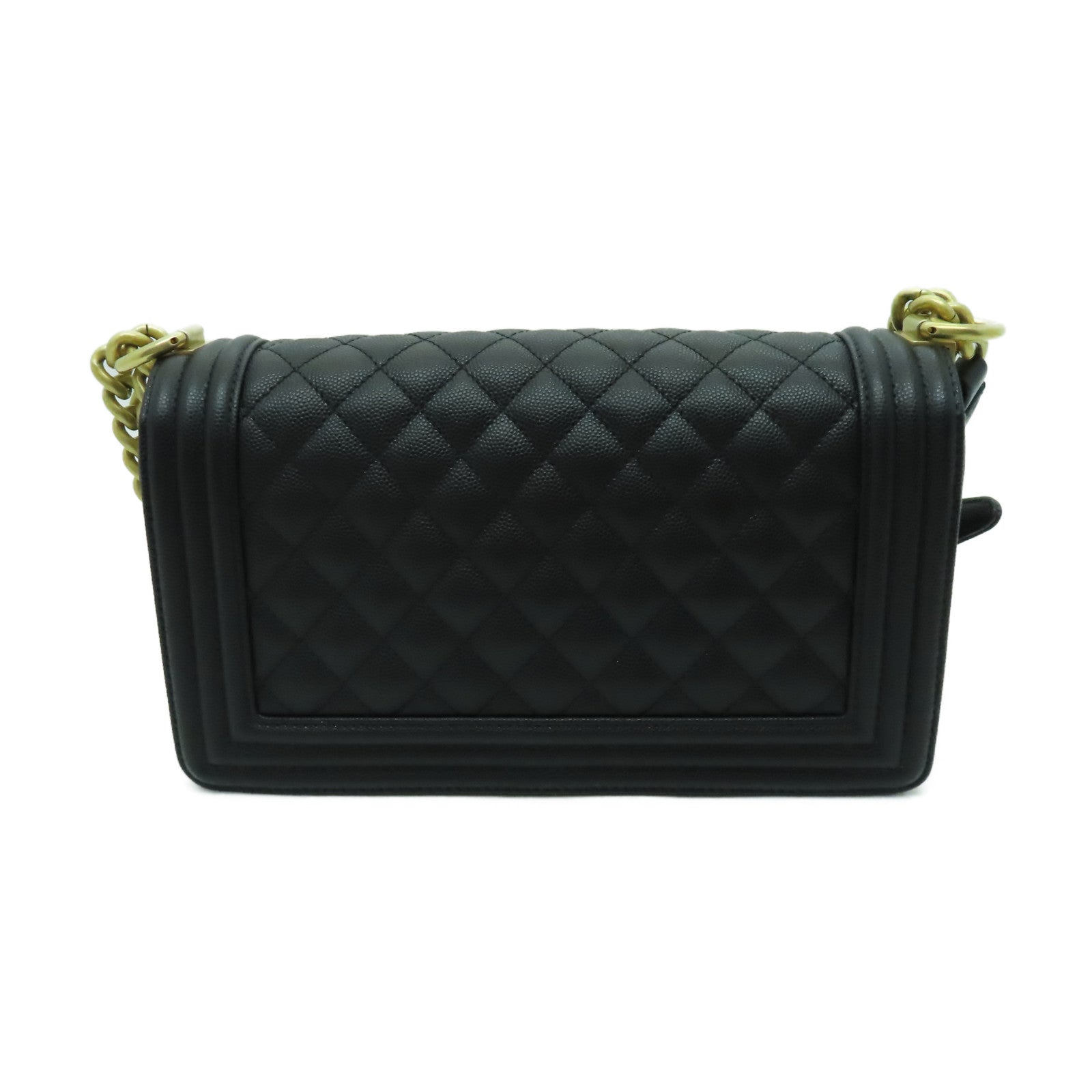 CHANEL 菱格Caviar皮革Boy Chanel 25金扣手挽肩背兩用袋黑色