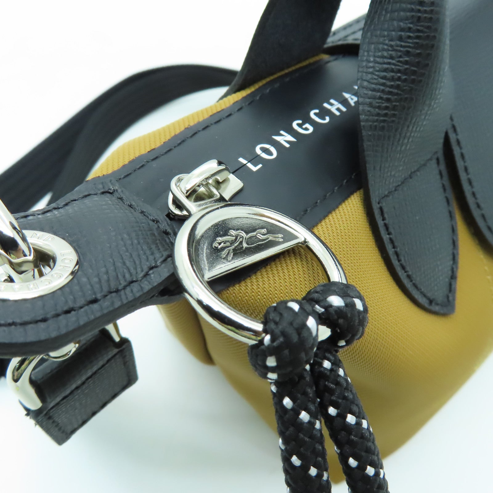 Longchamp 尼龍２Way Shoulder銀扣手挽肩背兩用袋卡其色/黑色
