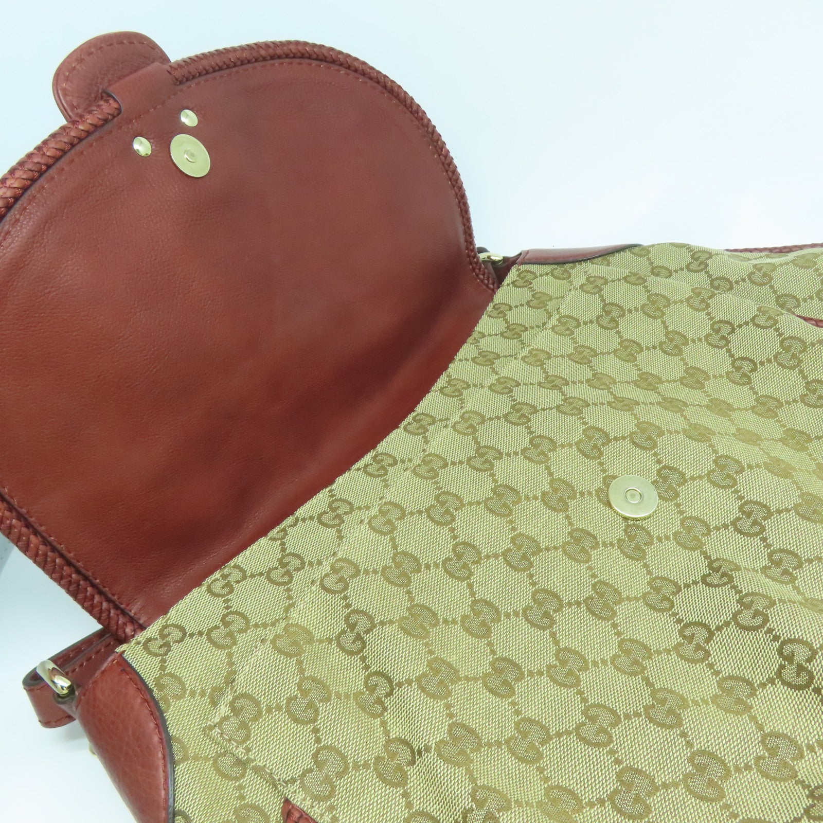 GUCCI 帆布/皮革Shoulder Bag金扣肩背袋紅色