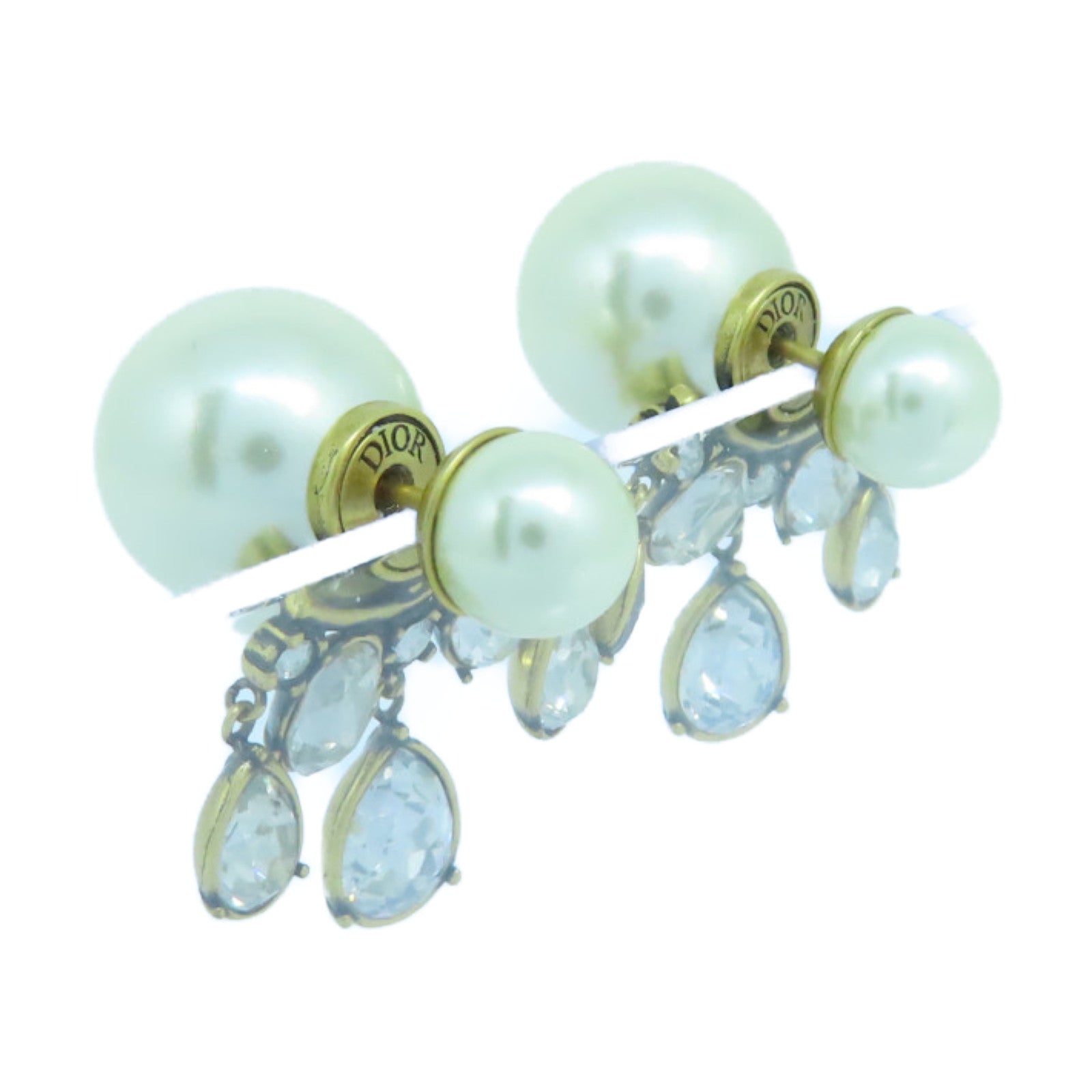 Dior 水晶/仿珍珠Earrings金扣耳環銀色/白色