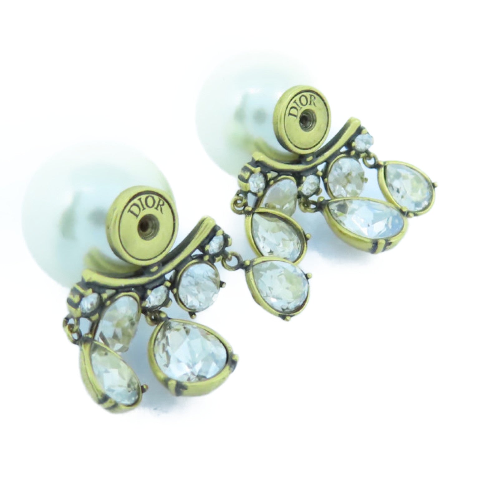Dior 水晶/仿珍珠Earrings金扣耳環銀色/白色