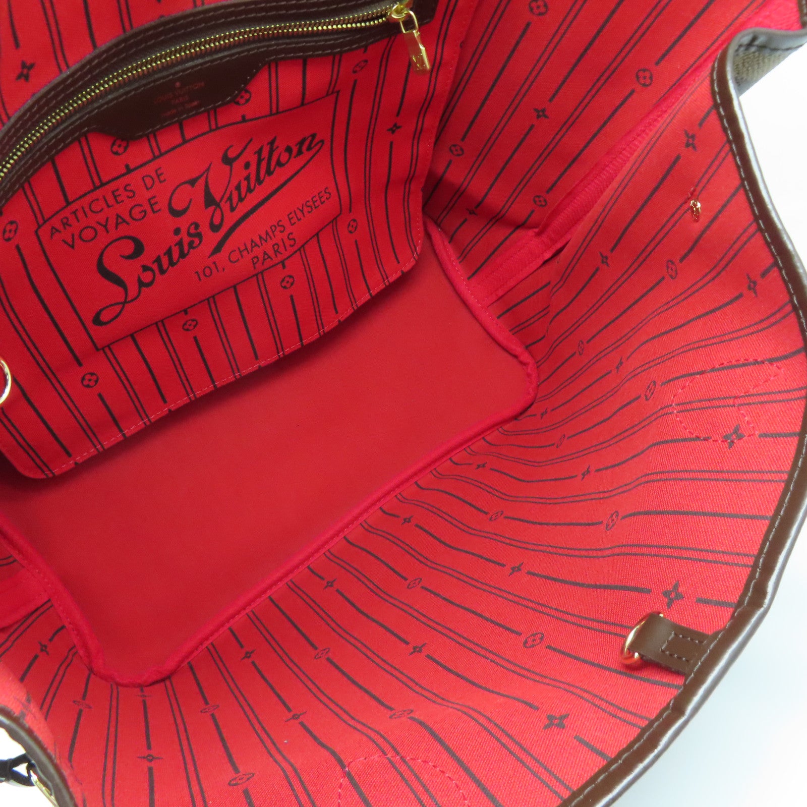LOUIS VUITTON Damier Neverfull MM金扣手挽袋棕色