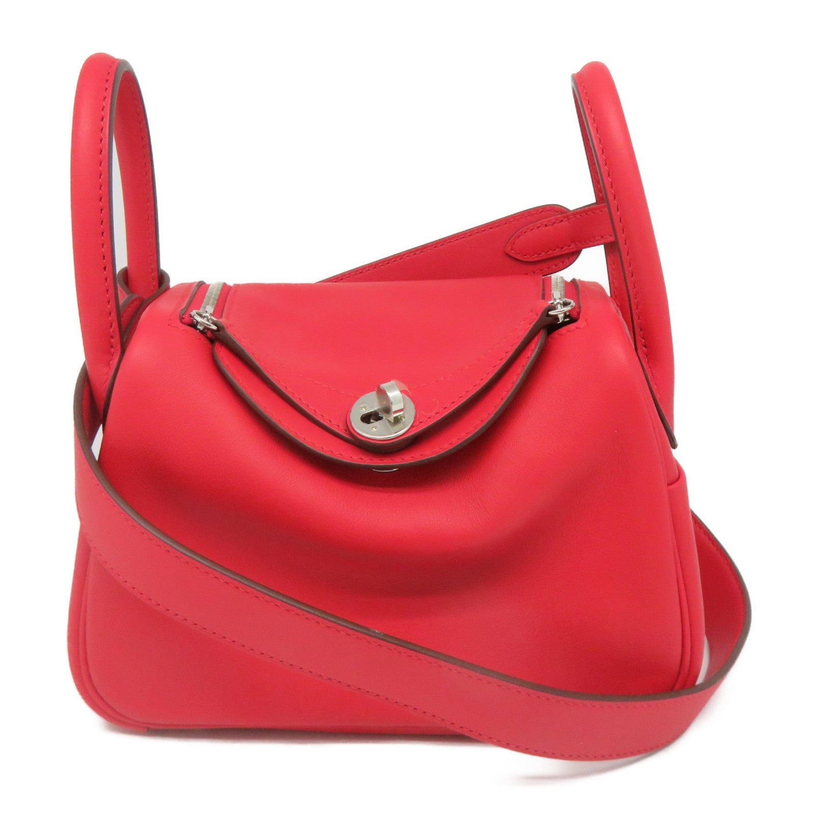 HERMES Swift皮革Mini Lindy銀扣肩背袋Rouge De Coeur