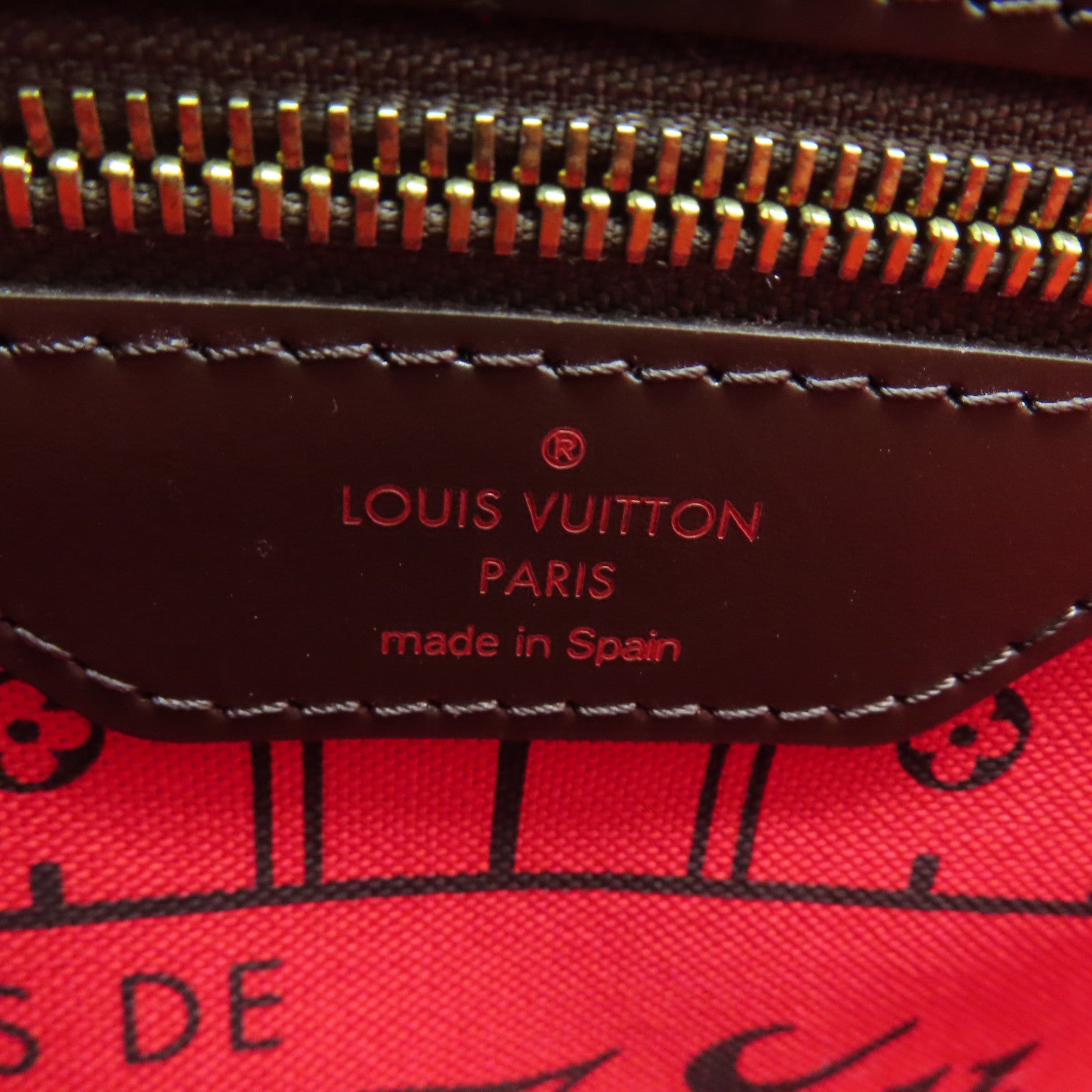 LOUIS VUITTON Damier Neverfull MM金扣手挽袋棕色