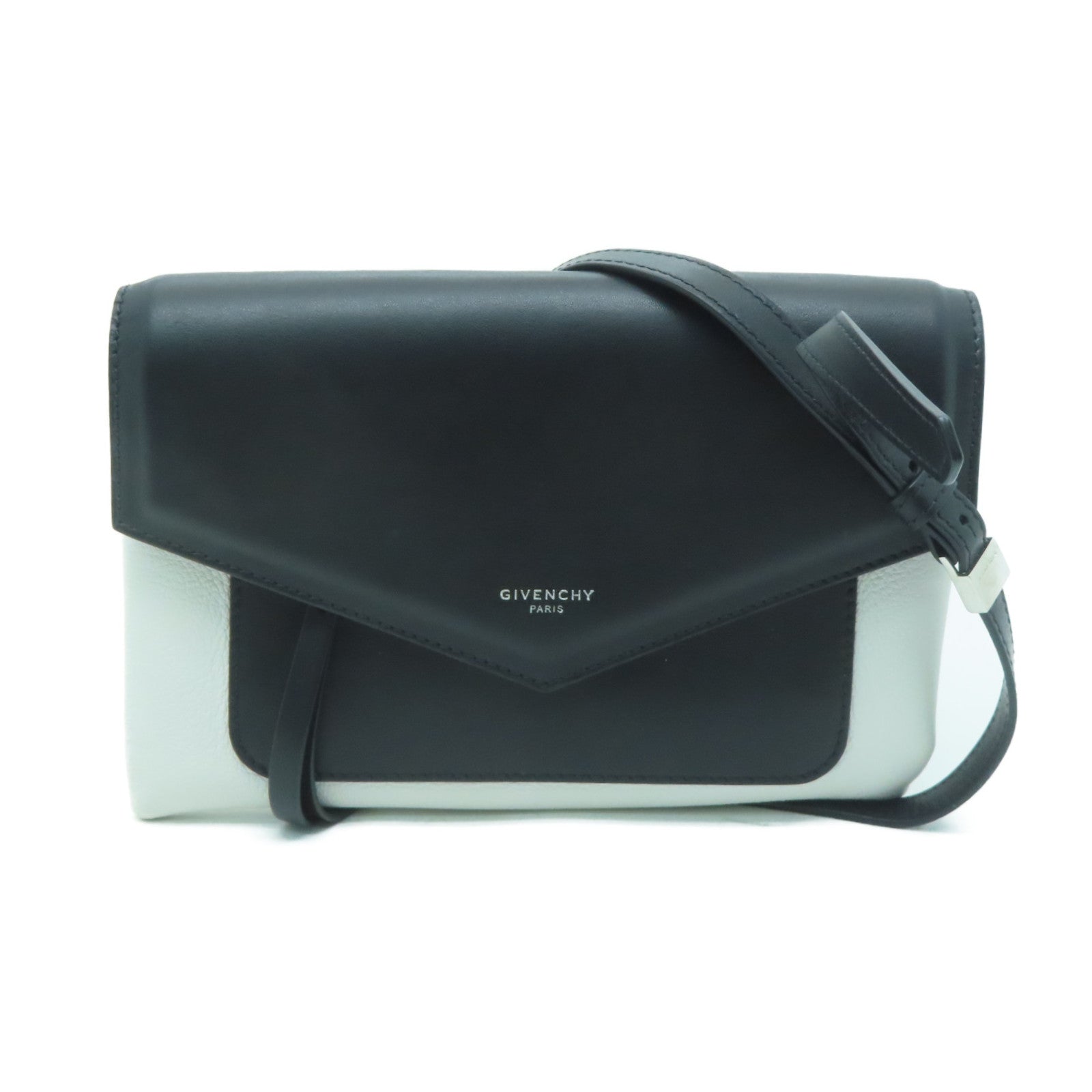GIVENCHY 牛皮皮革Shoulder Bag銀扣肩背袋黑色/白色