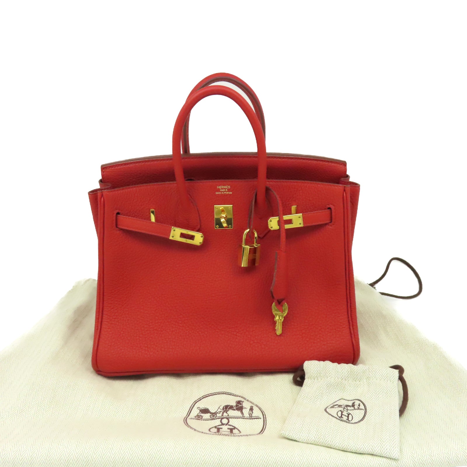 HERMES Togo皮革Birkin 25 Hand Bag金扣手挽袋Rouge Casaque法拉利紅色