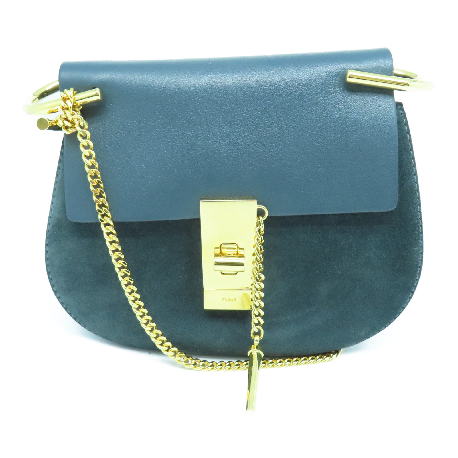 Chloe suede / cowhide leather Shoulder Bag gold buckle shoulder bag teal