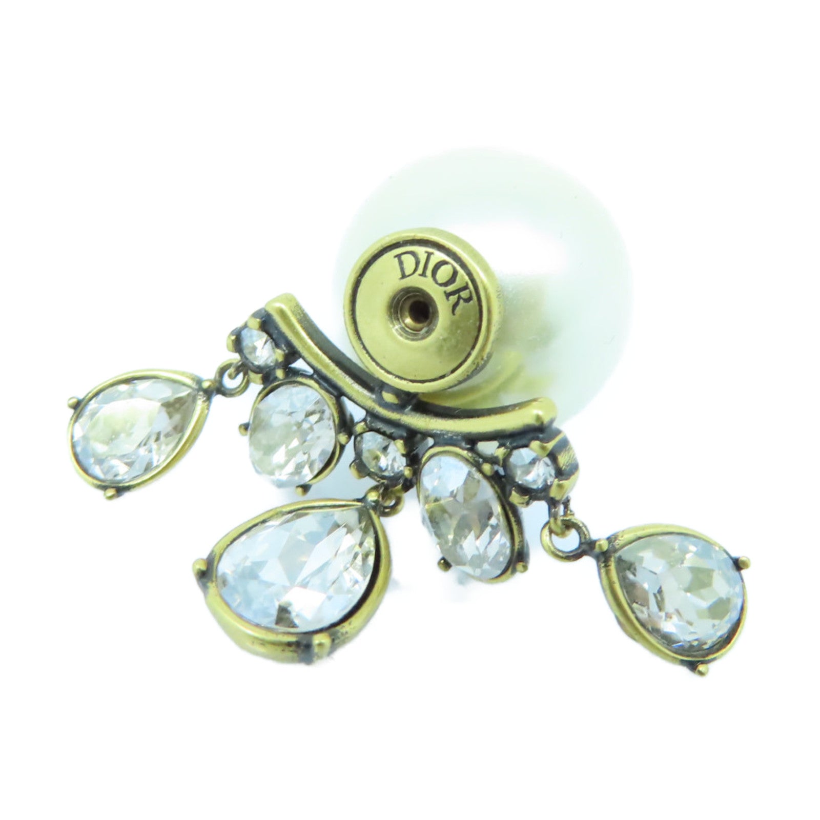 Dior 水晶/仿珍珠Earrings金扣耳環銀色/白色