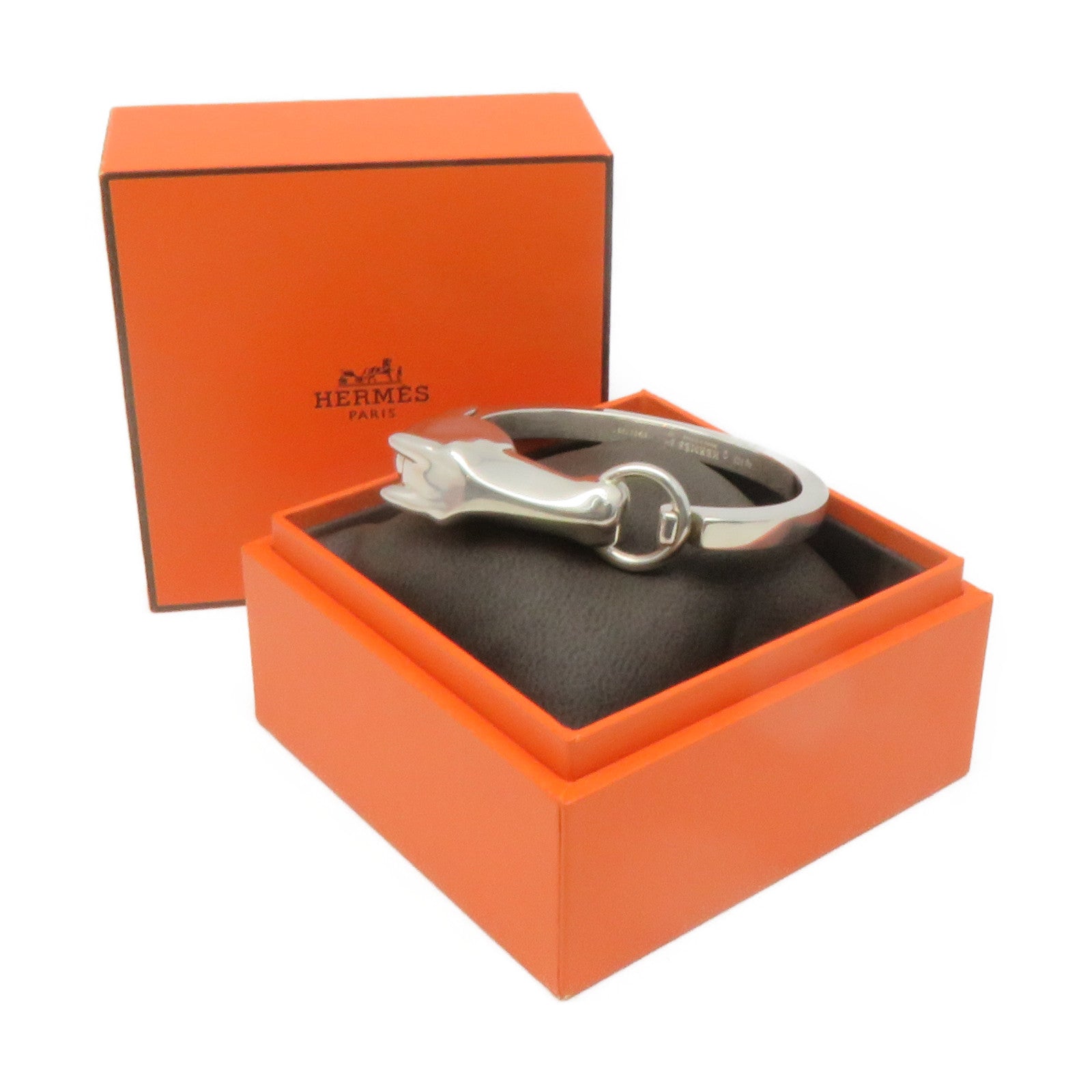 HERMES 925 Sterling Silver Galop H PM Bangle Bracelet