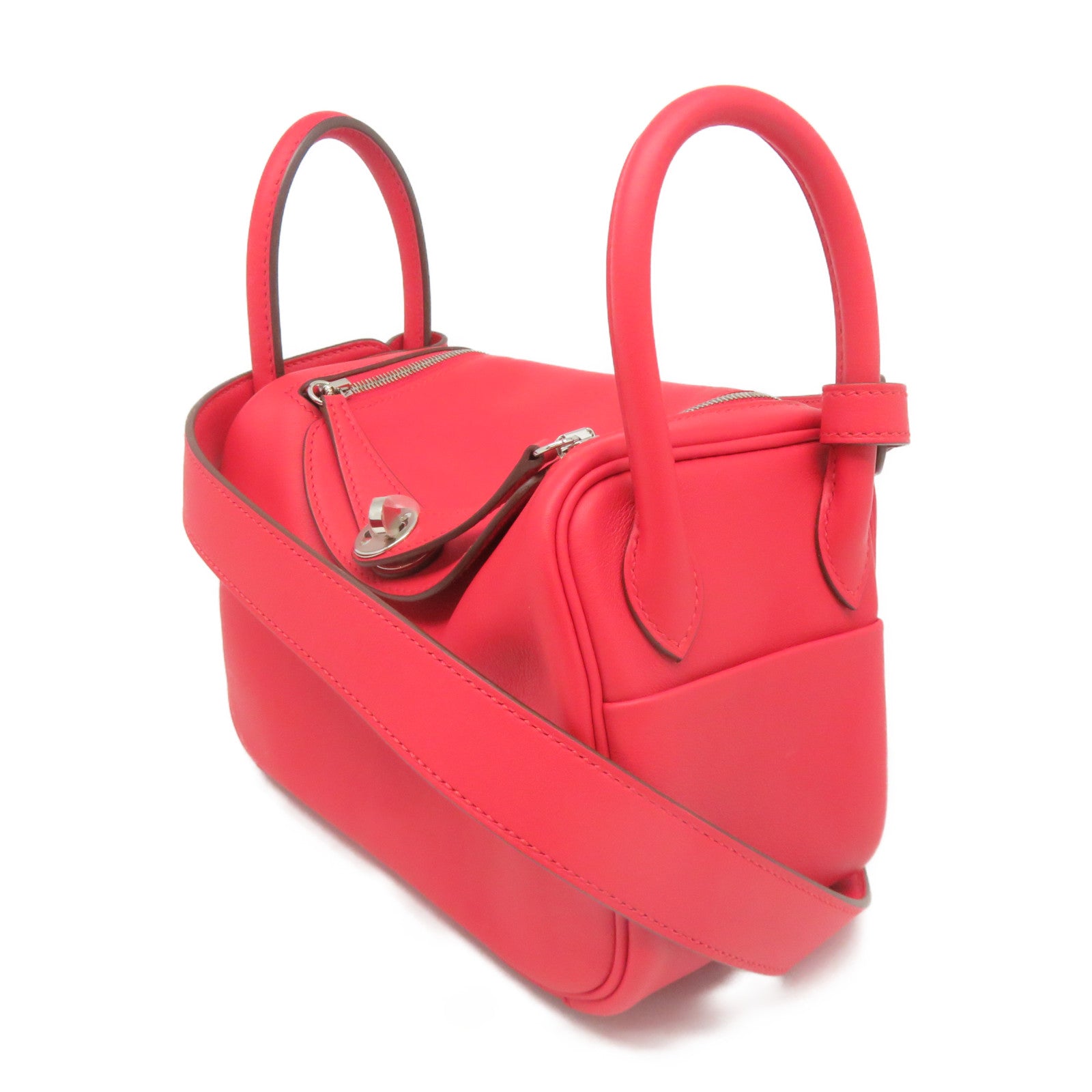 HERMES Swift皮革Mini Lindy銀扣肩背袋Rouge De Coeur