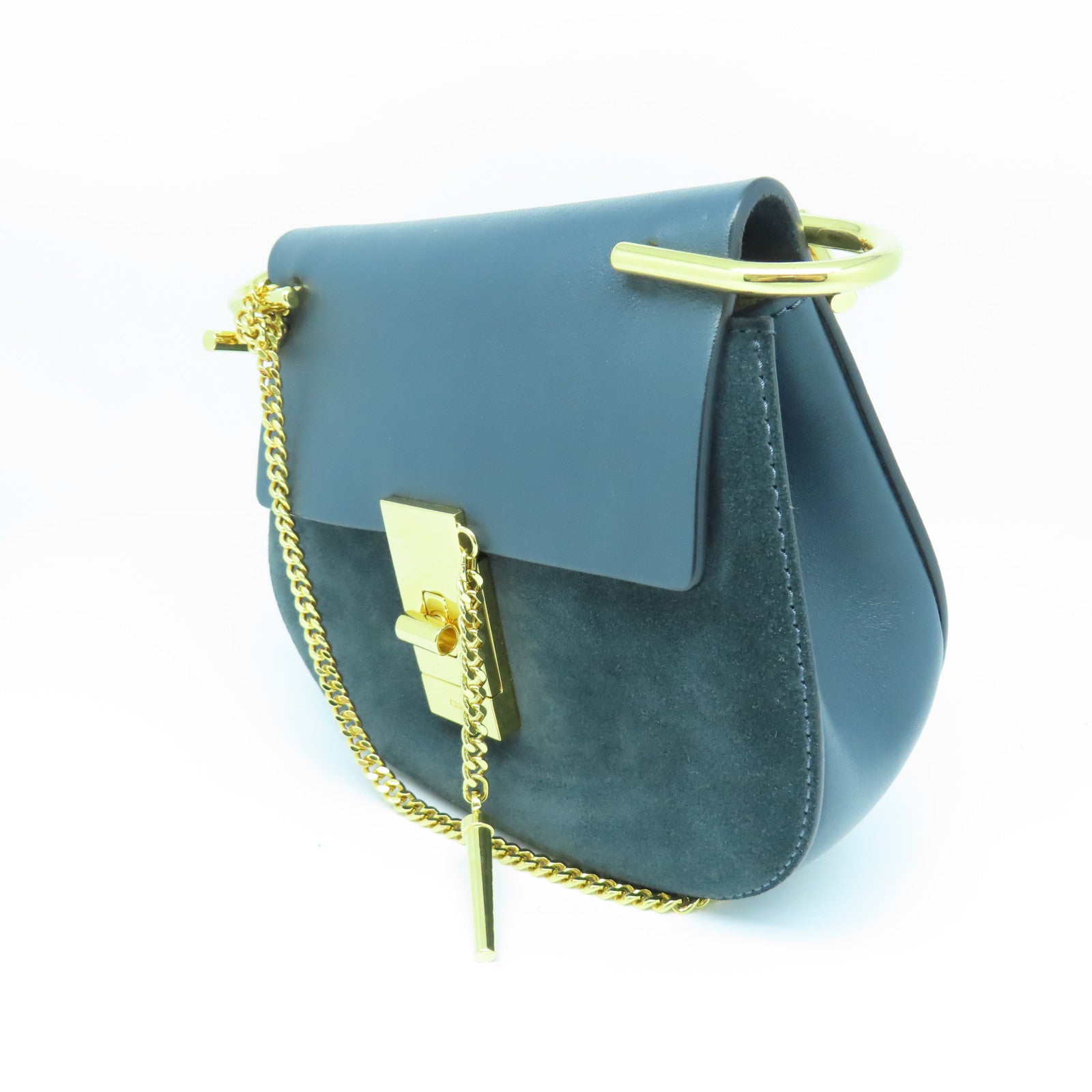 Chloe suede / cowhide leather Shoulder Bag gold buckle shoulder bag teal