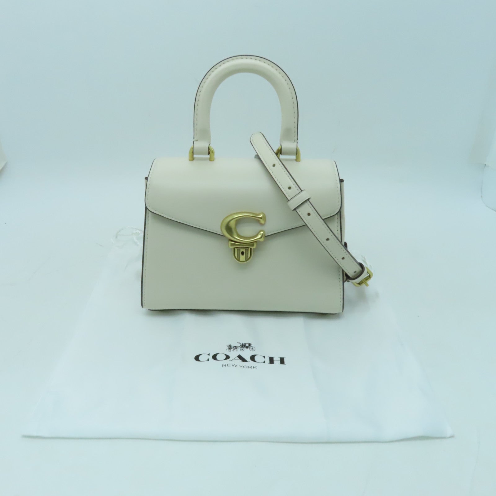 COACH 牛皮皮革2 Way Shoulder金扣手挽肩背兩用袋奶油色