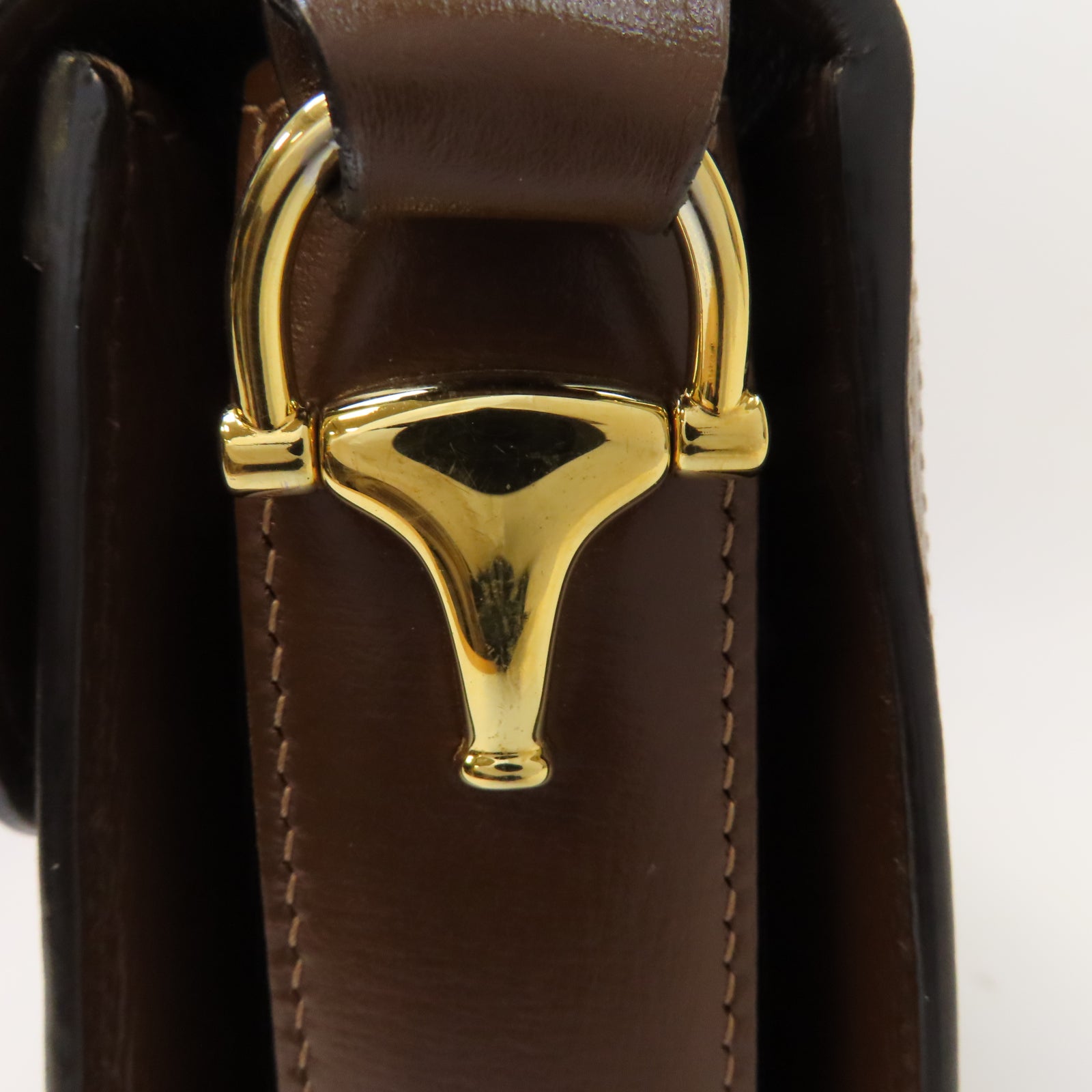 GUCCI 塗層帆布Horsebit 1955金扣肩背袋啡色