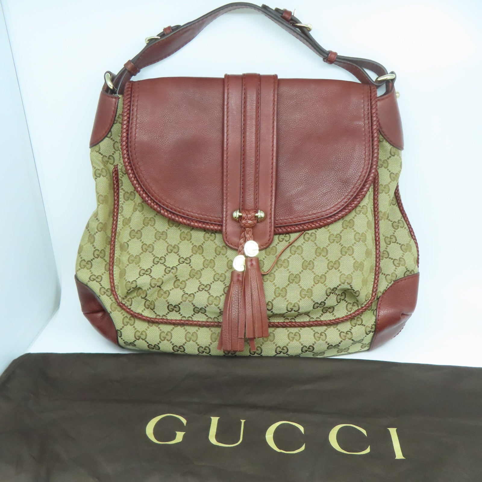 GUCCI 帆布/皮革Shoulder Bag金扣肩背袋紅色