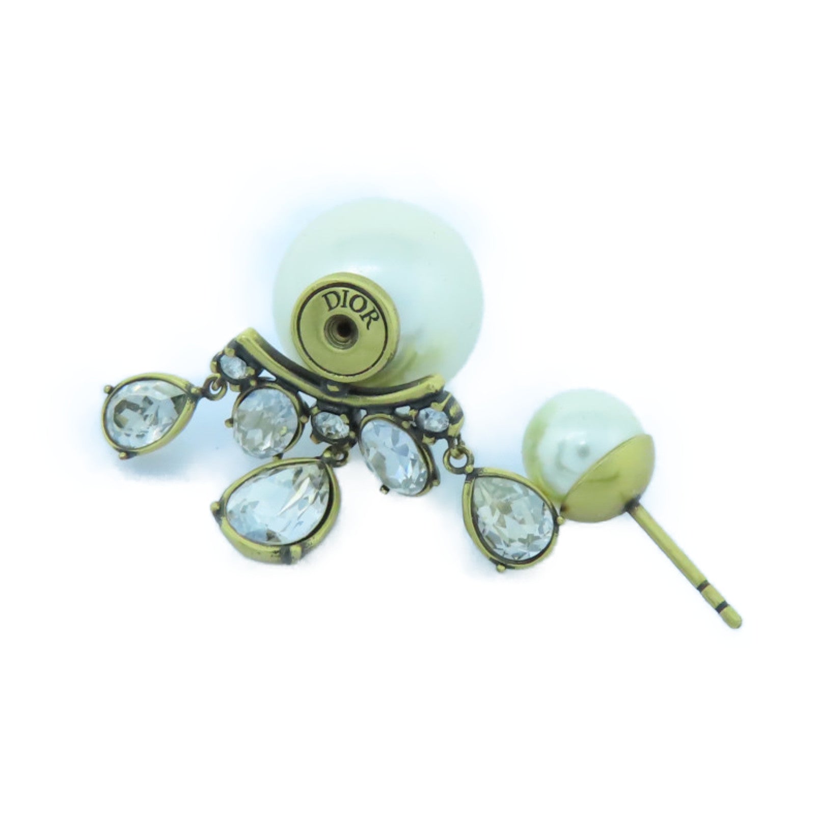 Dior 水晶/仿珍珠Earrings金扣耳環銀色/白色