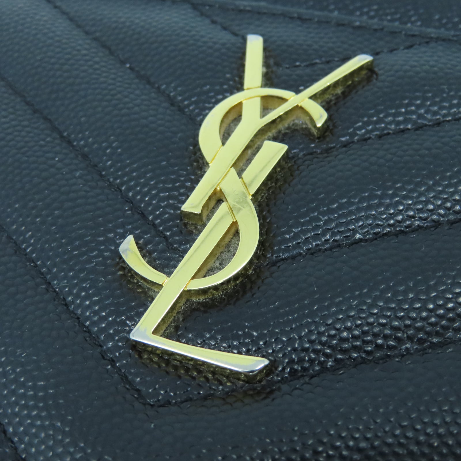 SAINT LAURENT 斜紋牛皮皮革Pouch金扣手拿包黑色