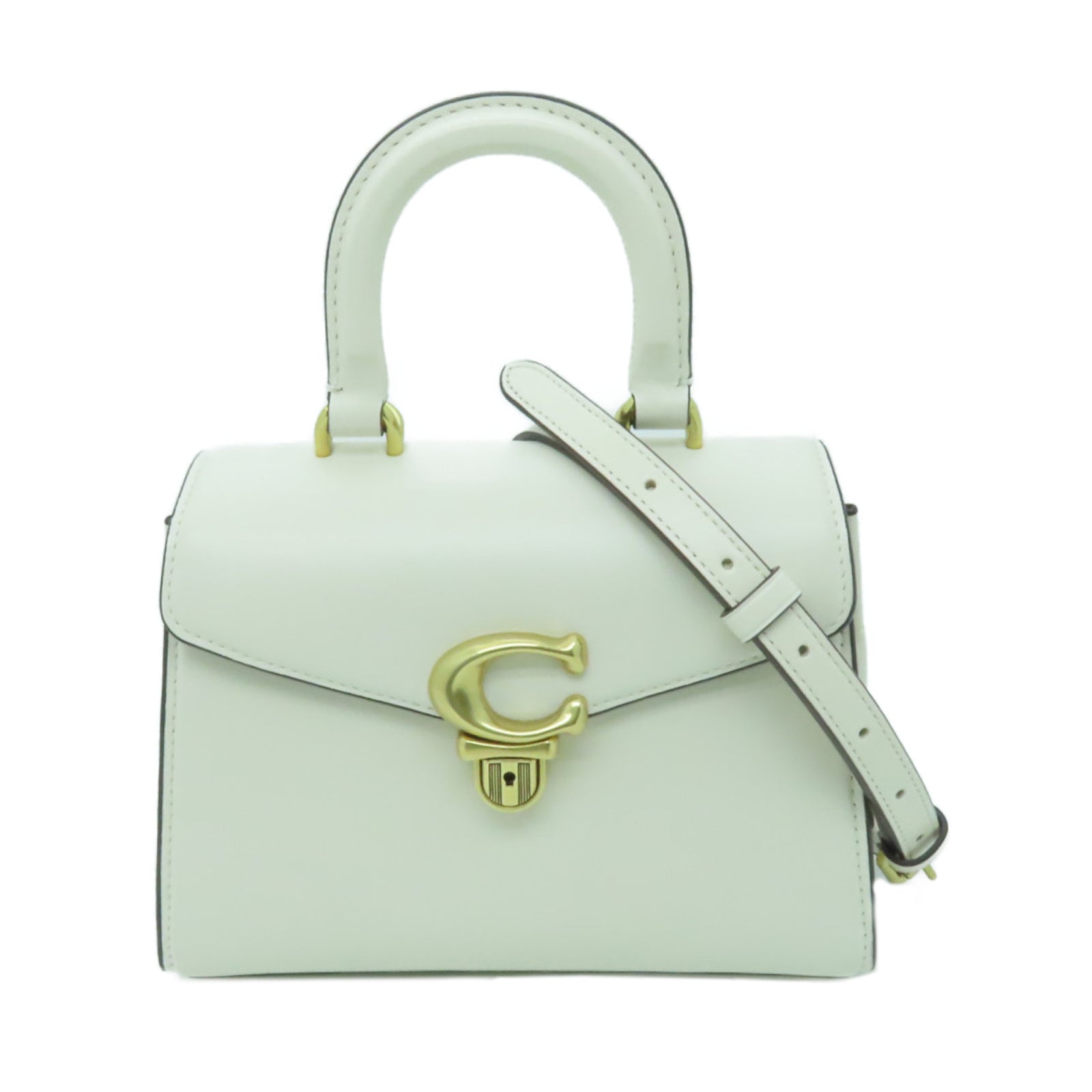 COACH 牛皮皮革2 Way Shoulder金扣手挽肩背兩用袋奶油色