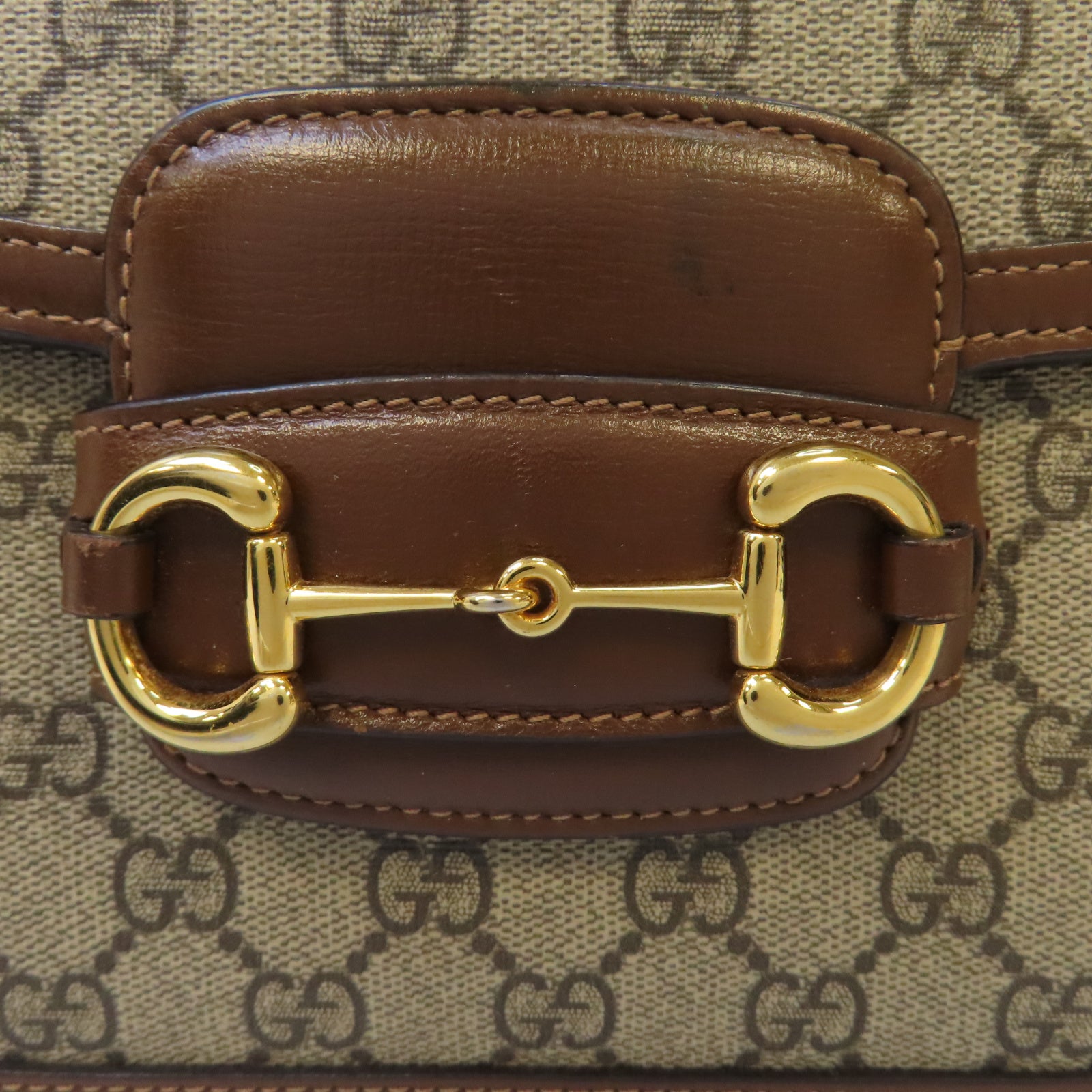GUCCI 塗層帆布Horsebit 1955金扣肩背袋啡色