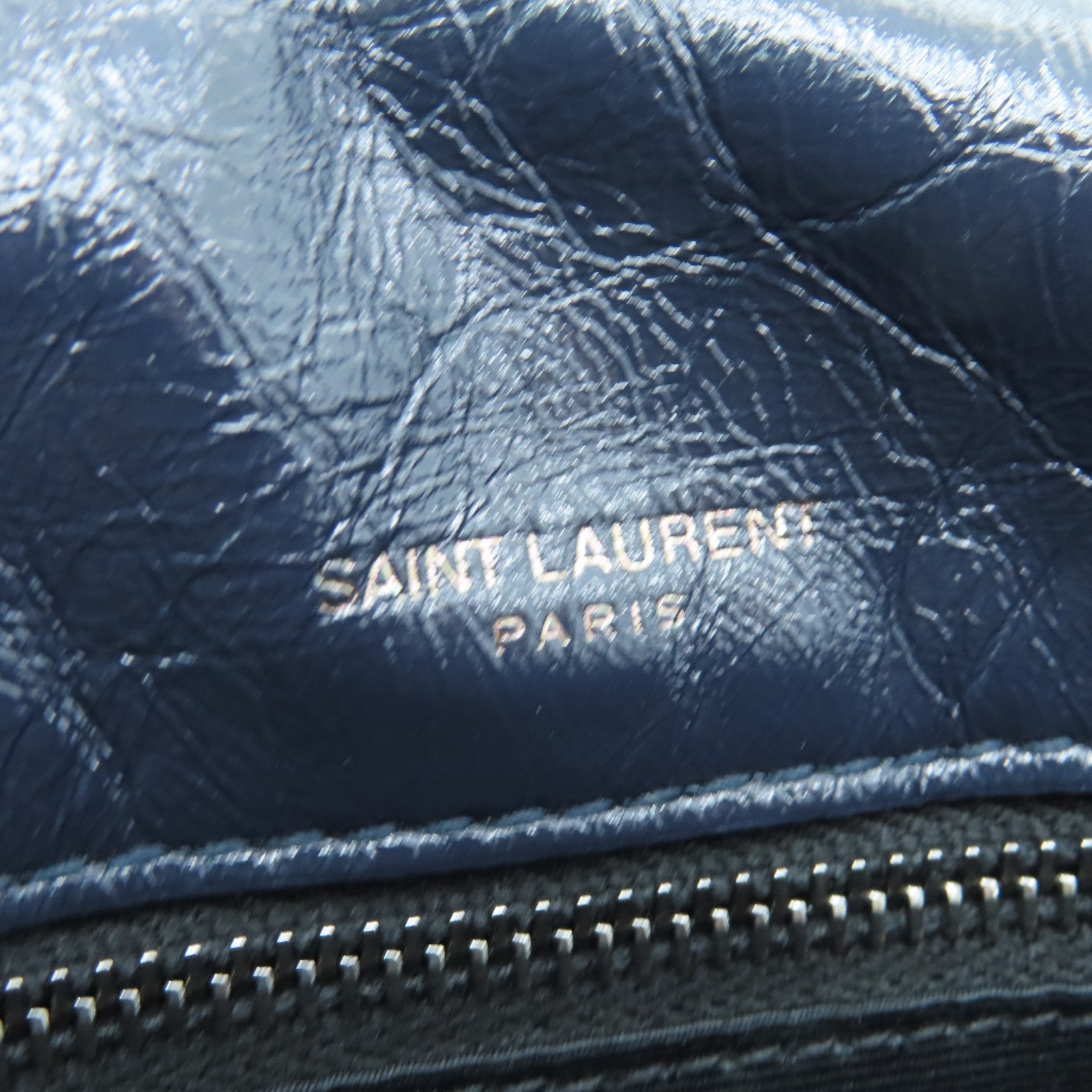 YVES SAINT LAURENT 牛皮皮革Niki Medium銀扣肩背袋藍色