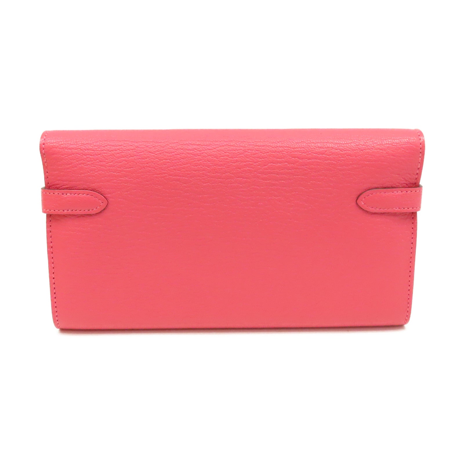 HERMES Chevre皮革Kelly Long Wallet銀扣長錢包Rose Lipstick唇膏桃紅色