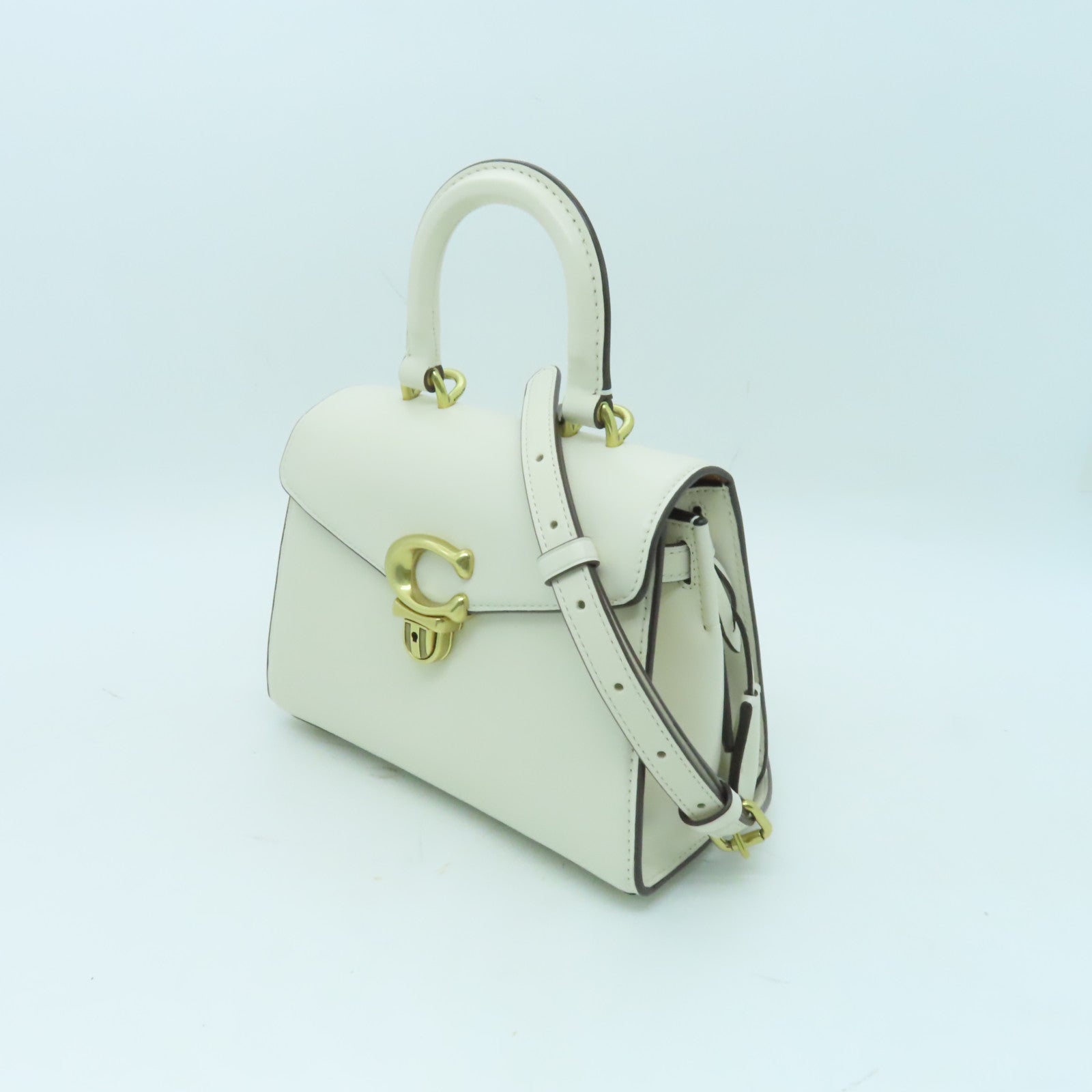 COACH 牛皮皮革2 Way Shoulder金扣手挽肩背兩用袋奶油色