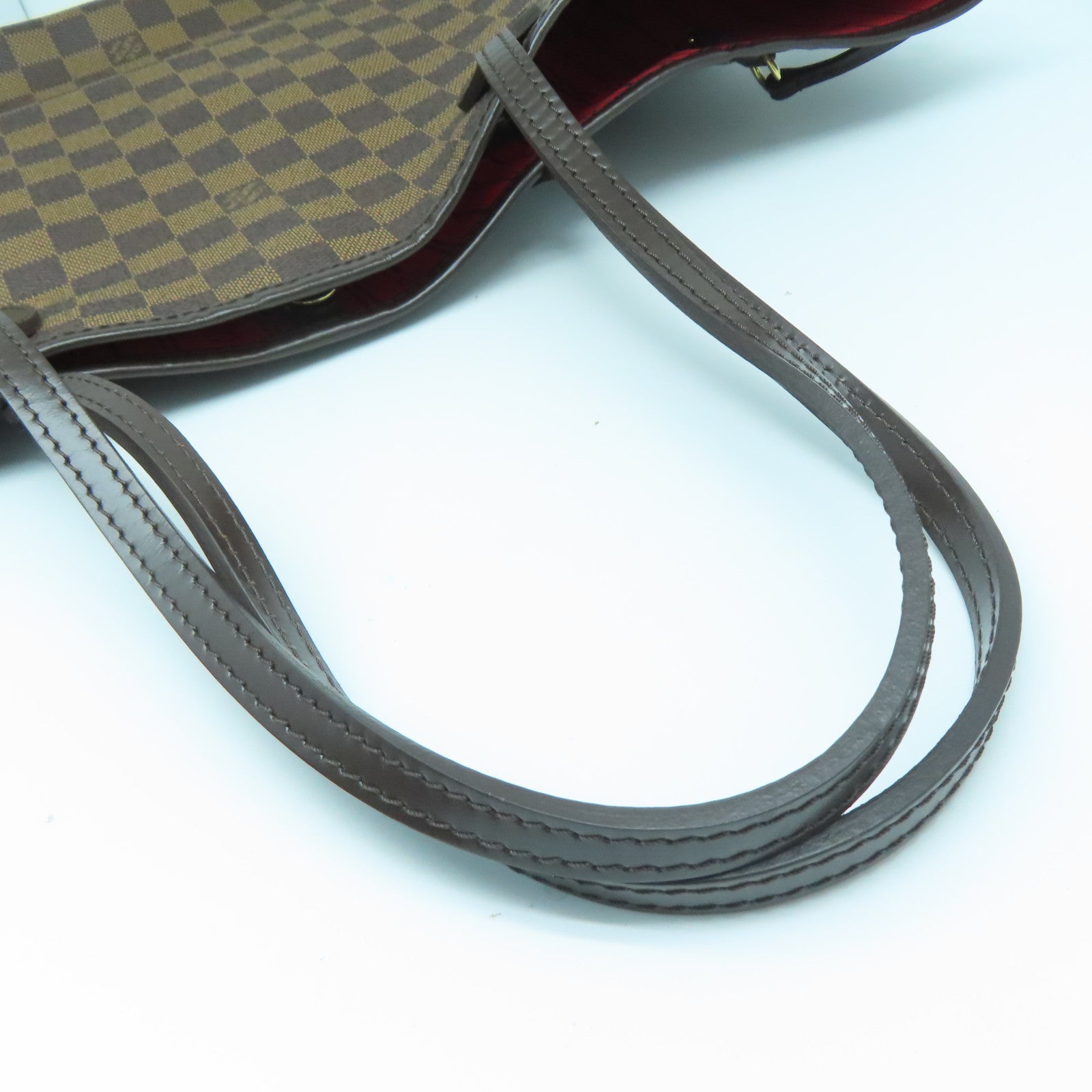 LOUIS VUITTON Damier Neverfull MM金扣手挽袋棕色