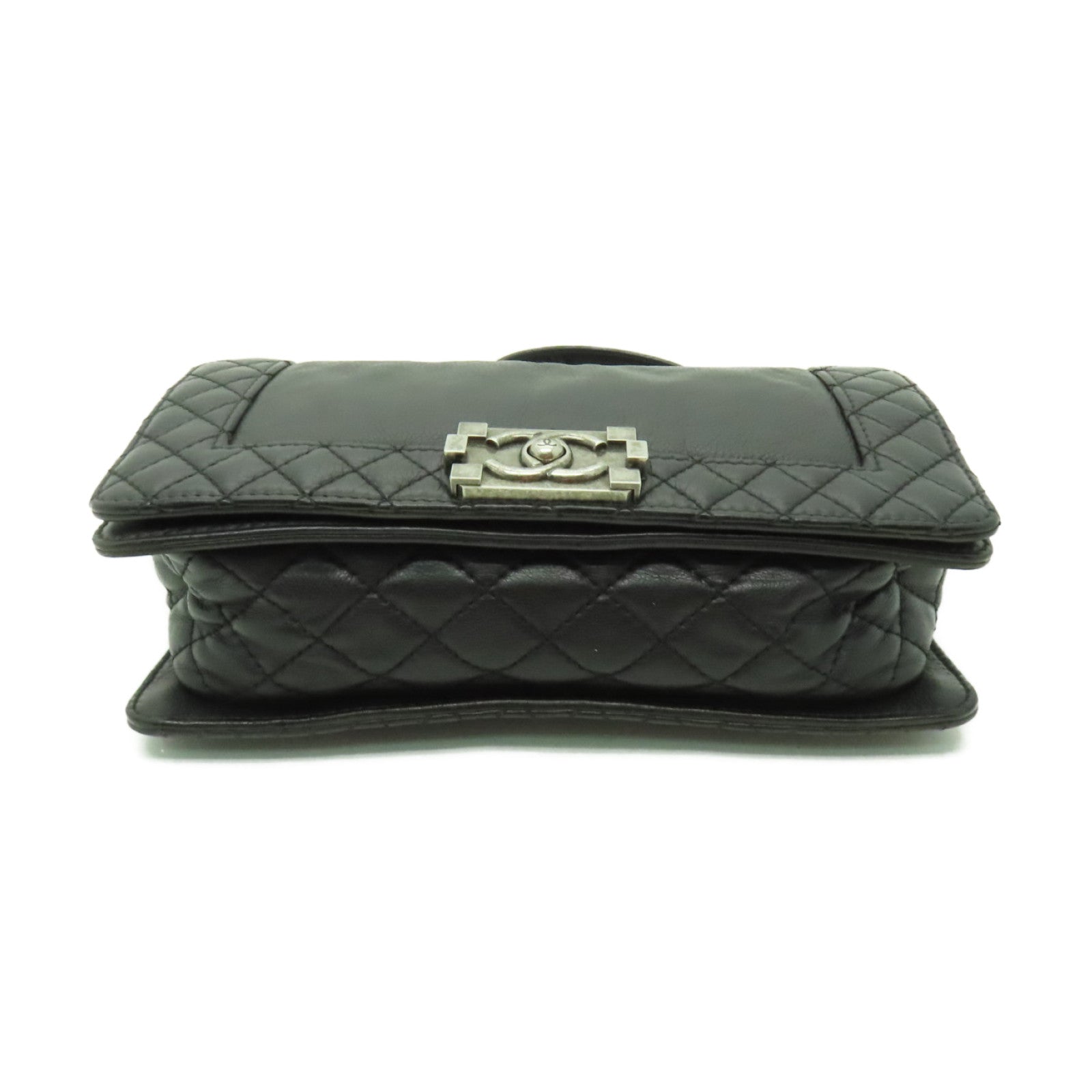 CHANEL 菱格牛皮皮革Boy Chanel 25銀扣鏈帶肩背袋黒色