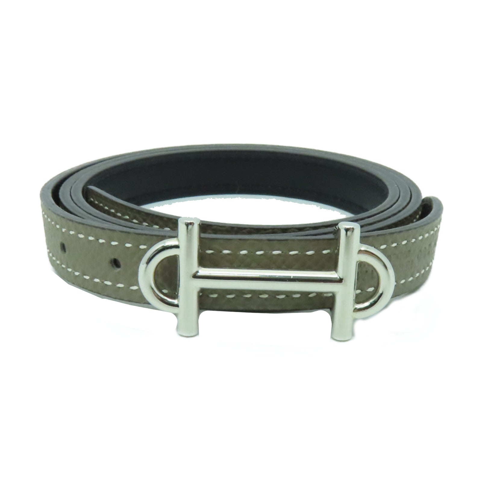 HERMES Epsom皮革Belt 75cm銀扣皮帶Etoupe灰色